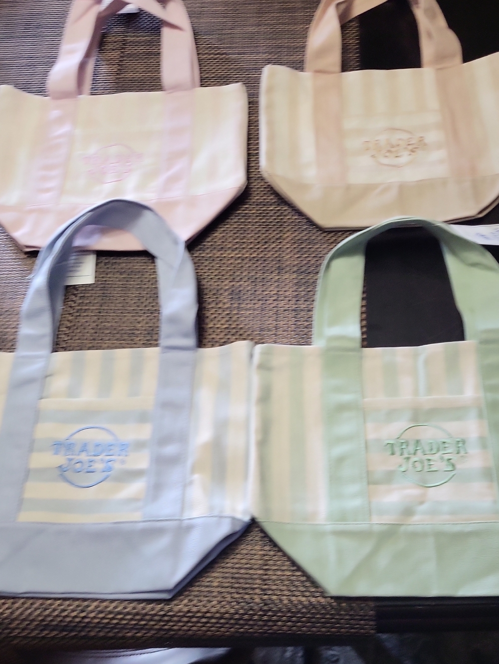 Trader Joe's Pastel Stripe Tote — Mint & Light Blue